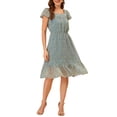 thumbnail image 2 of INSPIRE CHIC Robe pour Femme Florale à Encolure Carrée, Manches Volantées Style Cap, Midi à Volants, Robe d'Invitée de Mariage m Bleu Gris, 2 of 6