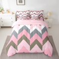 thumbnail image 2 of Erosebridal Futuristic Geometry Bed in a Bag Full size, Pink Stripe Bed Set, Abstract Decor, Reversible, 2 of 5