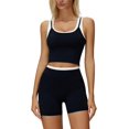 thumbnail image 1 of PISONIC Women Two Piece Workout Sets Color Block Backless Tank Top and High Waist Booty Lifting Shorts Gym Yoga Active Outfits, 1 of 7