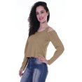 thumbnail image 3 of Moomaya Womens Cold Shoulder Short Top Solid Full Sleeves Summer Tee Tops, 3 of 6