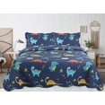 thumbnail image 2 of Marina Decoration Rich Printed Stitching Coverlet Bedspread Ultra Soft Summer Bedding Quilt Set with Quilted Sham, Dinosaur Zoo with Navy Blue Pattern, 2 of 7