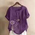 thumbnail image 1 of Mareep Blouse pour Femmes P-5TG Femme Décontractée en Lin à Col Rond Haut Grande Taille Imprimé à Manches Courtes T-shirt à Boutons Blouse Liquidation de Hauts pour Femmes, Cadeau, 1 of 1