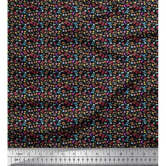 Soimoi Rayon Fabric Leaves & Floral Artistic Decor Fabric Printed Yard 42 Inch Wide