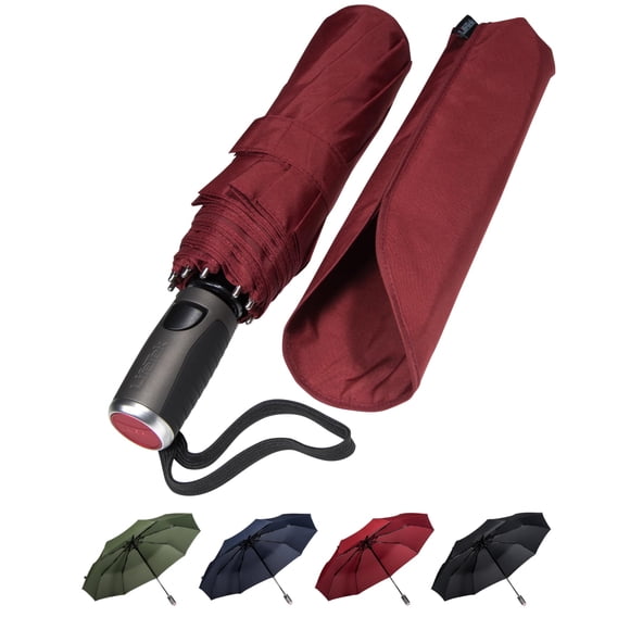 LifeTek - Collapsible and Compact Umbrella for Rain and Sun, Great for Travel, Fits in Purse, Backpack and Car, Sturdy Wind Resistant, Foldable, Lightweight, Automatic Open & Close Mechanism 42" Red