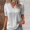 thumbnail image 2 of Lenpel Women's Summer Tops Plus Size Ruffle Short Sleeve V Neck Lace Trim Textured Shirts Dressy Casual Blouses, 2 of 4