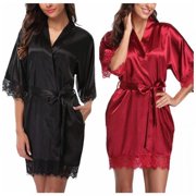 Women Robe Pajamas Lace Stitching Half-sleeved Pajamas