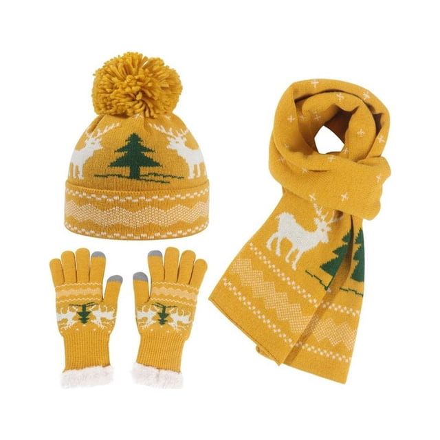 MesaSe Winter Warm Children Hat Plush Scarf Gloves Multi Piece Set Thickened Protection For Christmas