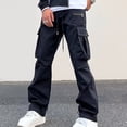 thumbnail image 1 of AherBiu Cargo Pants For Men Drawstring Elastic Waisted Wide Leg Pants With Zipper Multi Pockets Outdoor Casual Loose Trousers, 1 of 5