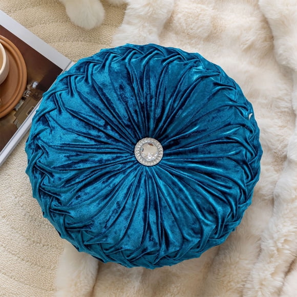 Aodebiao Round Throw Pillow Velvet Home Decoration Pleated Round Pillow Cushion for Couch Chair Bed Car Beige Pumpkin Pillow