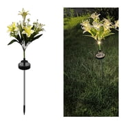 Uscallm Solar Garden Lights Outdoor Decorative LED Solar Powered Lilium Flower Stake Lights for Lawn Pathway Courtyard Mood Lighting 7-Head Artificial Floral Ground Plug Light