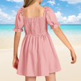thumbnail image 4 of Robe Fillette Manches Bouffantes Robes d'Été Robe Trapèze Robe Smockée pour Filles Robe de Fête pour Filles, 4 of 5