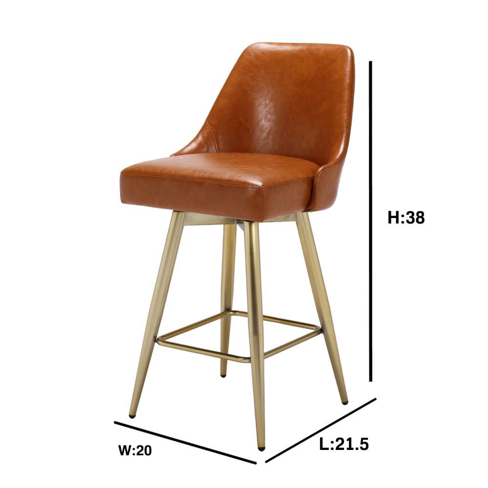 CENTRA STOOLcounter stool made with PU Brushed gold legs38"H (SH 26) x 20"W x 21.5"DSeat: 18"W x 17"DBack: 13" H
