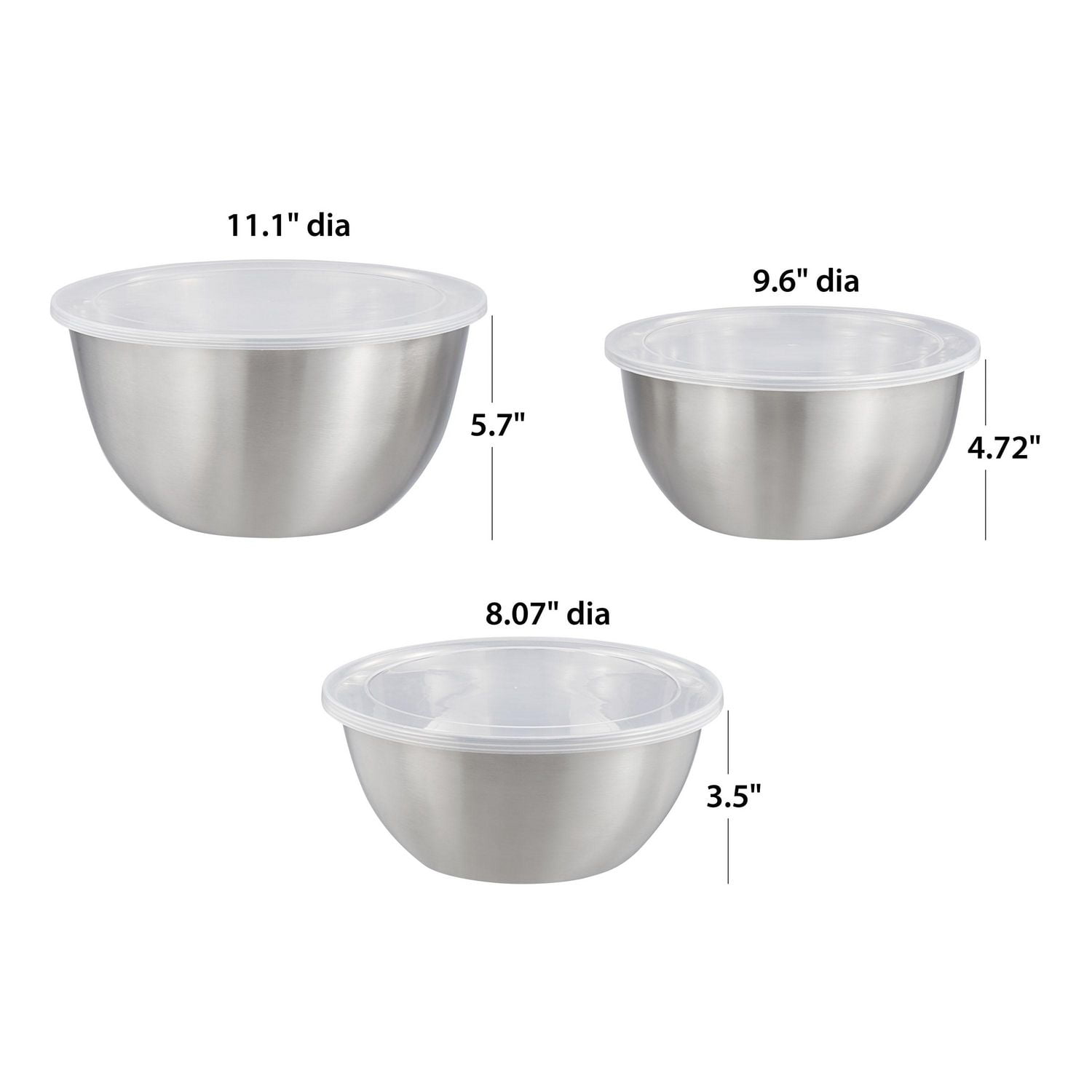Ensemble de 6 bols de mélange et de rangement en acier inoxydable brossé Mainstays avec couvercles
