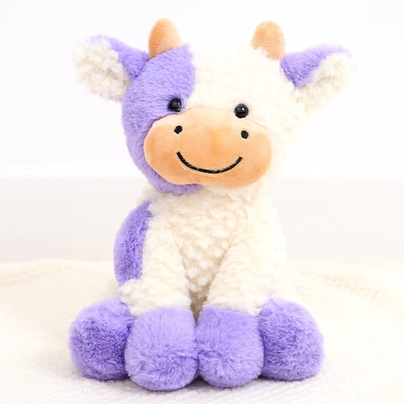 DEBGFS Cow Plush Toy Black and White Flower Smile Calf Sitting  Doll  Shell Birthday Gift Girl‘s Rag Doll,E