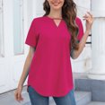 thumbnail image 2 of Blouses pour Femmes Couleur Unie Col Rond Manches Courtes T-Shirt Blouse Hauts, 2 of 9