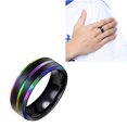 thumbnail image 3 of EeaseCA 1pc Titanium Steel Rings Rainbow Ring Double Plated Grooved Hnad Jewelry Hand Accessories for Man Male Number 7, 3 of 8