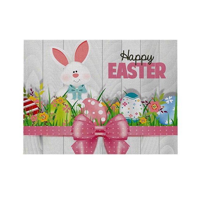 Huayishang Placemat 1PC Easter Kitchen Waterproof Insulation Cotton And Linen Western Placemat