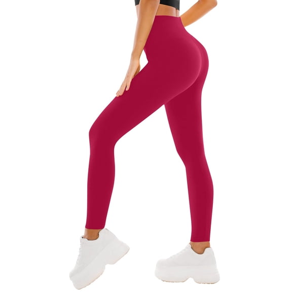 Amzcrzy Leggings for Women Solid Color Butt Lift Yoga Pants Trendy Stretchy Gym Leggings High Waisted Workout Leggings Hot Pink L