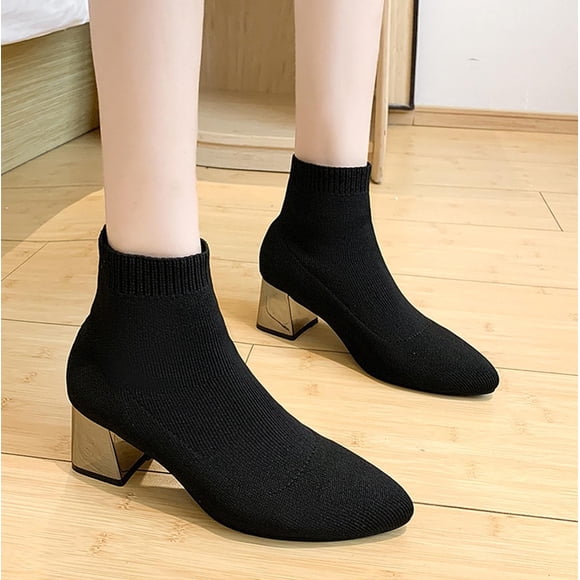 EGNMCR Womens Mid Knee High Boots, Women's Middle Mid Calf Boots Women Stretch Bare Boot Heel Casual Short Tube Booties Ladies boots