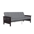 thumbnail image 1 of DHP Brixen Espresso Wood Arm Metal Futon Frame with 6-Inch Mattress, Full, Gray, 1 of 7