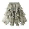 thumbnail image 1 of Women Layered Tulle Long Skirt High Waist Solid Color Frill Trim Ruffle Midi Skirt, 1 of 6