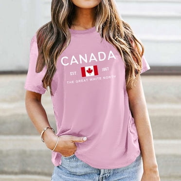 WILLBEST T-Shirt en Coton Femme T-Shirts Femmes Fête du Canada Chandails Drapeau du Canada T-Shirt Graphique Feuille d'Érable Canadienne Manches Courtes T-Shirt Patriotique Hauts