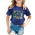 thumbnail image 4 of T-shirts Filles Été Col Rond Manches Courtes Nœud Imprimé Coupe Décontractée Basiques Hauts Filles Marine 10-11 Ans, 4 of 4