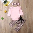 thumbnail image 5 of Newborn Baby Girls Clothes Set Pink Long Sleeve Ruffles Tops T-shirt+Leopard Prinetd Pants Headband Outfits Baby Girls Fall Set, 5 of 5
