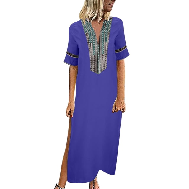 TIMIFIS Robe d'Été Décontractée Ample pour Femme, Longue, Sans Manches, Fendue, Robes Maxi, Robes d'Invitée de Mariage, Robe d'Été à Fleurs, Robes de Plage, Décontractée, Robe T-Shirt Décontractée -