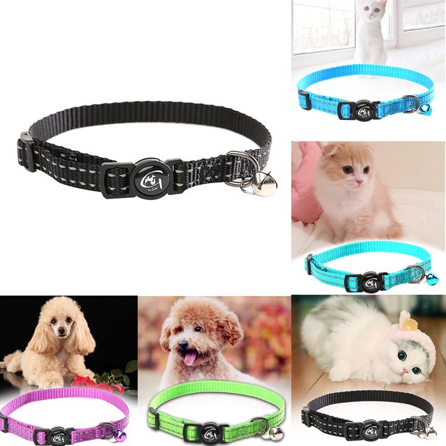 Safety Reflective Pet Collar with Nylon Webbing Breakaway Bell Adjustable Animal Nylon Webbing Breakaway Necklace,Blue
