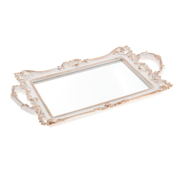 simhoa Mirrored Vanity Tray White for Dresser Perfume Desk Cosmetic Jewelry Organizer
