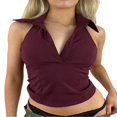 thumbnail image 2 of Hauts d'Été pour Femmes Col en V Couleur Unie Dos Nu Crop Tops, 2 of 5