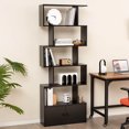 thumbnail image 3 of Costway 6-Tier S-Shaped Bookcase Storage Rack Bookshelf with Cabinet Anti-toppling Devices Black, 3 of 9