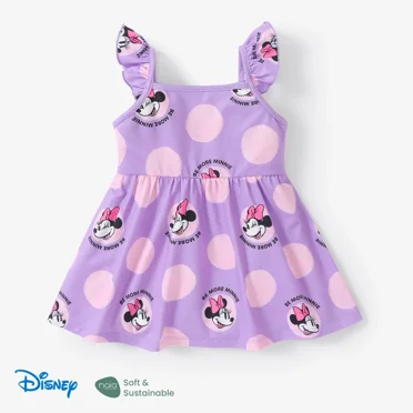 Disney Minnie Mouse Baby Girls Dresses Graphic Ruffled Sleeve Girls Outfits Clothes for Little Girls Sizes 3M-6T Purple