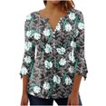 thumbnail image 2 of T-Shirt à Manches Courtes à Col en V à Imprimé Floral pour Femmes Coffee L, 2 of 5