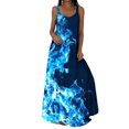 thumbnail image 1 of Innerwin Robe d'Été de Plage, Imprimé Floral, Robe Maxi pour Femmes, Vacances, Teinture sur Nœuds, Ligne A, Longue, Bleu Foncé, S, 1 of 2