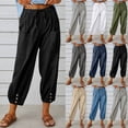 thumbnail image 1 of QATAINLAV Mes Commandes Passées par Moi, Pantalon Capri Taille Haute à Cordon pour Femme en Coton et Lin, Pantalon Décontracté d'Été pour la Plage, Pantalon Court à Boutons et Bas Resserré avec Poches Gris Foncé TTG, 1 of 8