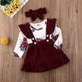 thumbnail image 4 of Bébé Fille Manches Longues Floral Romper Jumpsuit Strap Jupes Robe Bandeau 3PCS Vêtements Ensemble, 4 of 9