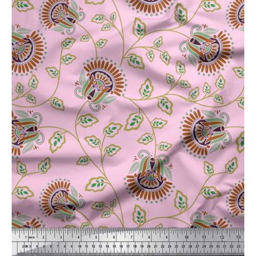 Soimoi Modal Satin Fabric Leaves & Floral Artistic Decor Fabric Printed Yard 42 Inch Wide