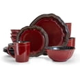 thumbnail image 1 of Elama Ensemble de Vaisselle de Table Ronde Ovale en Grès, 16 Pcs, Rouge Foncé avec Accents Bronze, 1 of 4