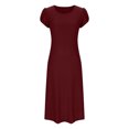 thumbnail image 4 of Ovzne Robes Grande Taille pour Femmes aux Formes Robe de Plage Robe d'Été pour Femmes Aguichant Mode Couleur Unie Poche à Volants Manches Courtes Robe à Col Rond Robe de Printemps Manches Courtes Liquidation, 4 of 6