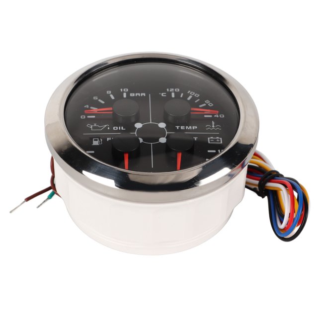 Aramox Multifunctional Gauge, 4in1 85mm Guage Multifunction Fuel Oil Pressure Water Temp Volt Meter DC 9-32V for Car RV Boat Motorcycle