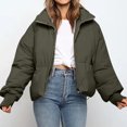 thumbnail image 4 of IROINID Manteau d'Hiver Chaud pour Femmes, Col Montant, Fermeture Éclair, Manches Longues, Vert Armée, 4 of 9