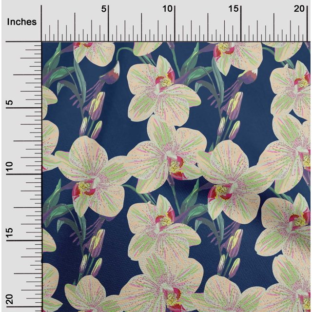 oneOone Polyester Lycra Fabric Leaves & Orchids Floral  Printed Craft Fabric BTY 56 Inches Wide