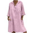 thumbnail image 1 of Chemises en Lin pour Femmes Été Femmes Printemps et Été Col à Revers Uni Coton Lin Robe Boutonnée Décontractée Poche Manches 3/4 Robe Chemise Robe d'Été pour Femmes Aguichant, 1 of 6