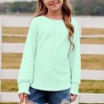 thumbnail image 2 of MeetoTime 4-16 Years Girls Long Sleeve Hollow Out Shirts Kids Solid Color Crewneck Ruffled Cuffs Blouse, 2 of 7