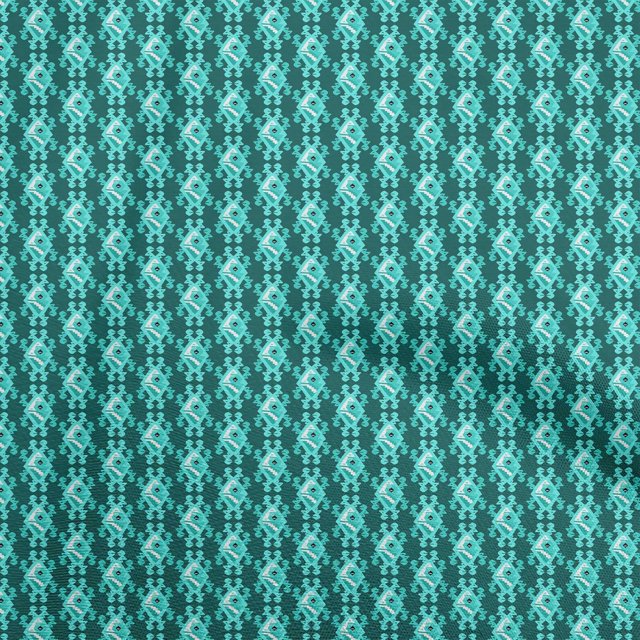 oneOone Rayon Teal Green Fabric Asian Kilim Sewing Craft Projects Fabric Prints By Yard 56 Inch Wide