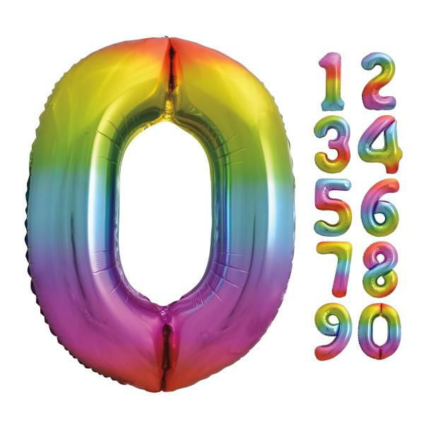 Ballon en aluminium arc-en-ciel, en forme de chiffre 0, 34"