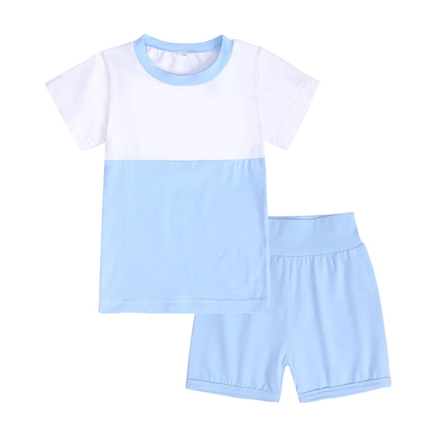 Plebaso Baby Girls Boys Two-Piece Sets Matching Color Round Neck Short-sleeved Blouse Shorts Infant Summer Clothes
