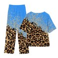 thumbnail image 3 of Mikilon Ensemble Élégant pour Femmes 2 Pcs Coton & Lin Imprimé Manches 5/10 Col Rond + Pantalon Décontracté Ensemble Chic & Confortable Manches Courtes Col Rond Blouse/chemise Bleu-B TP, 3 of 3